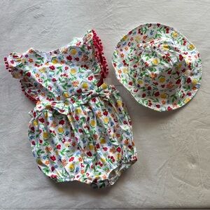 Goodlad Baby Girl 18 Months Colorful Floral Outfit 2 Piece Outfit & Matching Hat